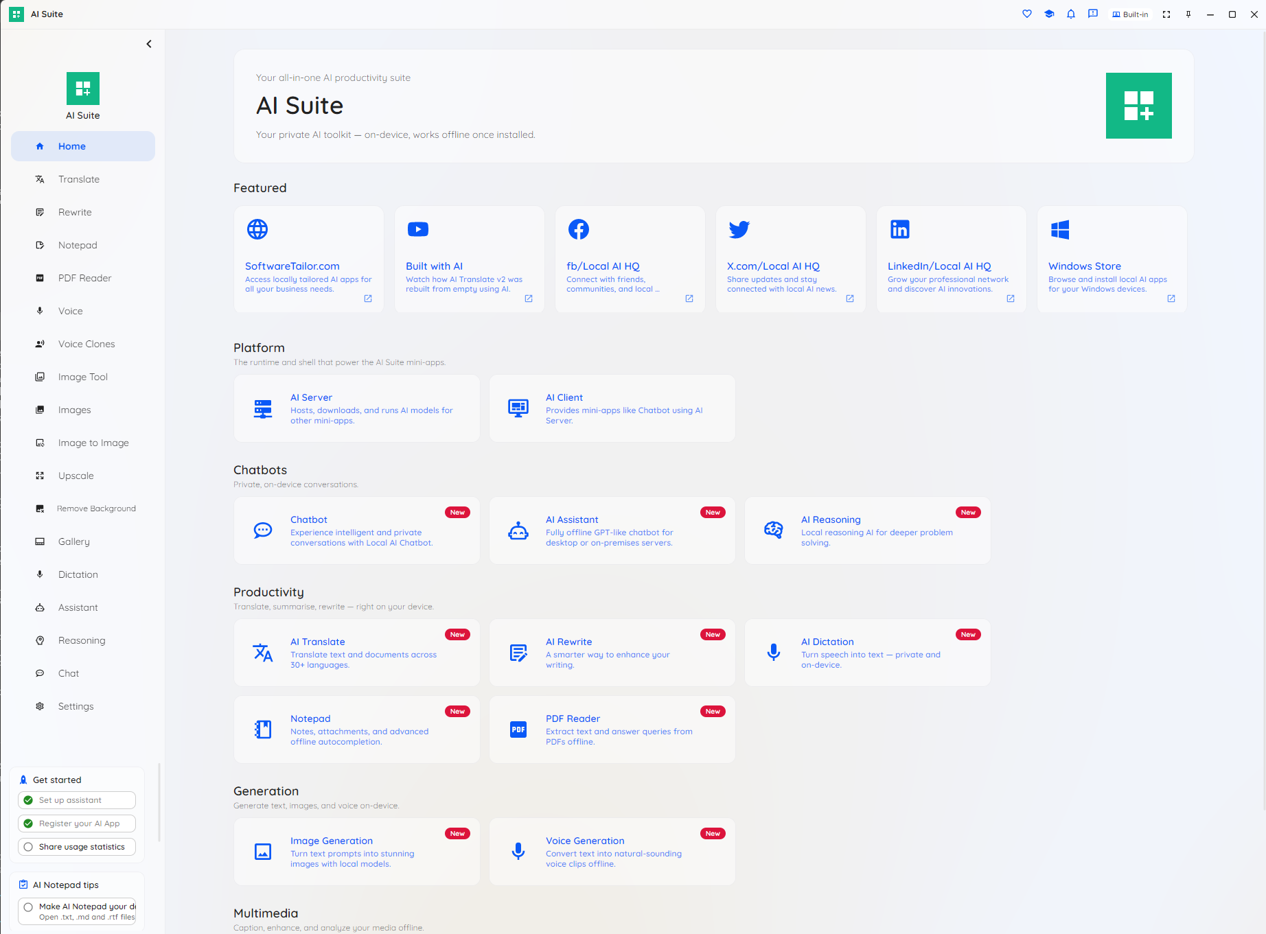 AI Suite home screen showing all the bundled apps in one window